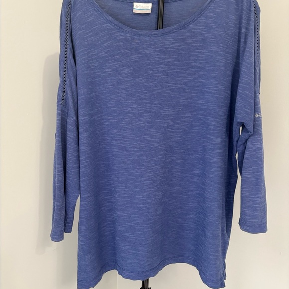 Columbia Performance Slub Knit 3/4 Tee | Blue Heather | Relaxed Fit XL - Picture 2 of 10